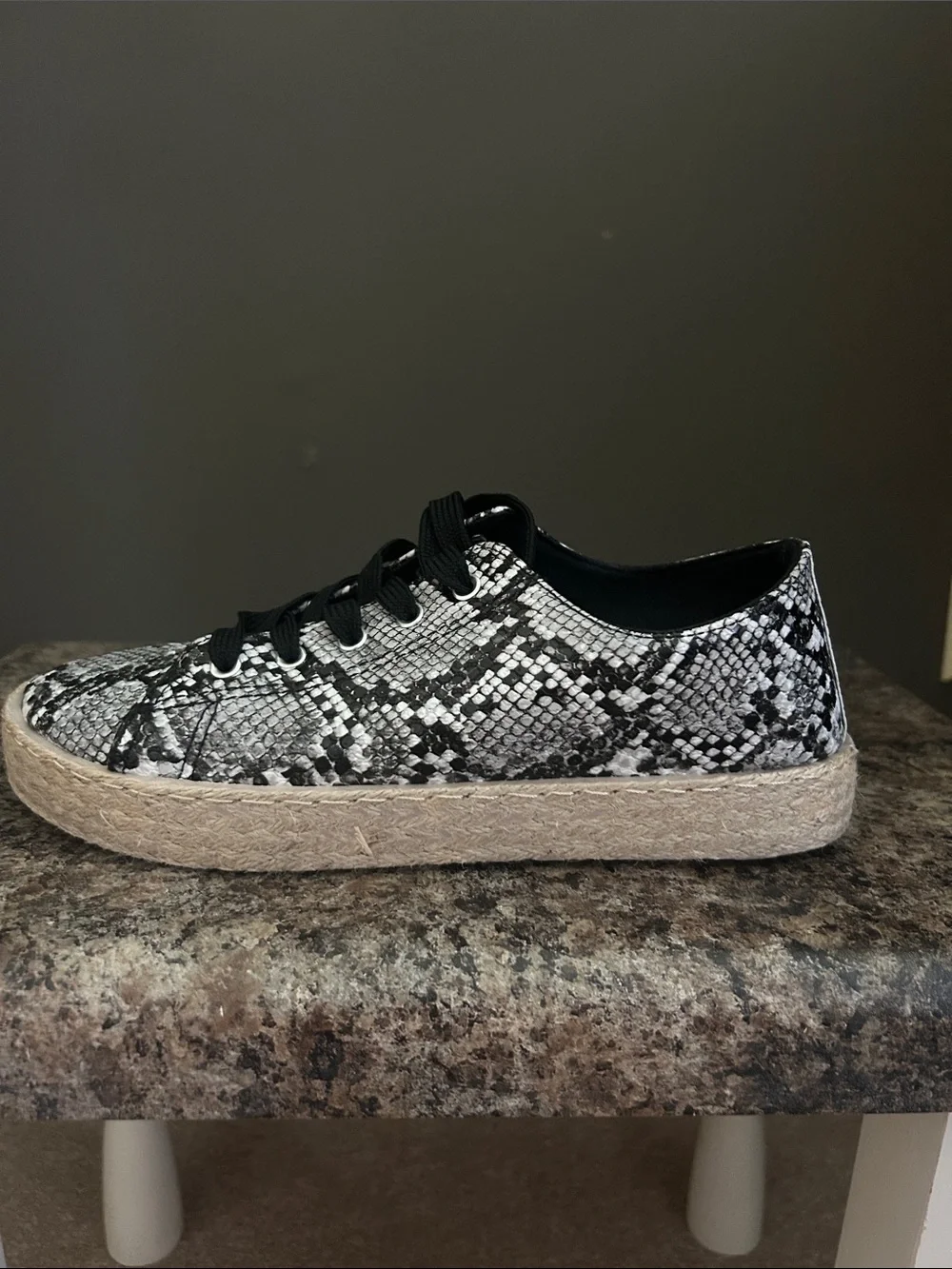 Olivia Miller Snake Print Lace Up Espadrille Sneakers - Black & White - Picture 8 of 12